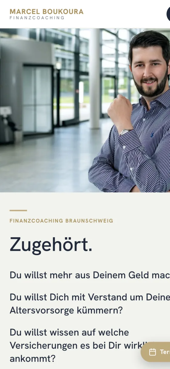 Marcel Boukoura Website, mobile Ansicht