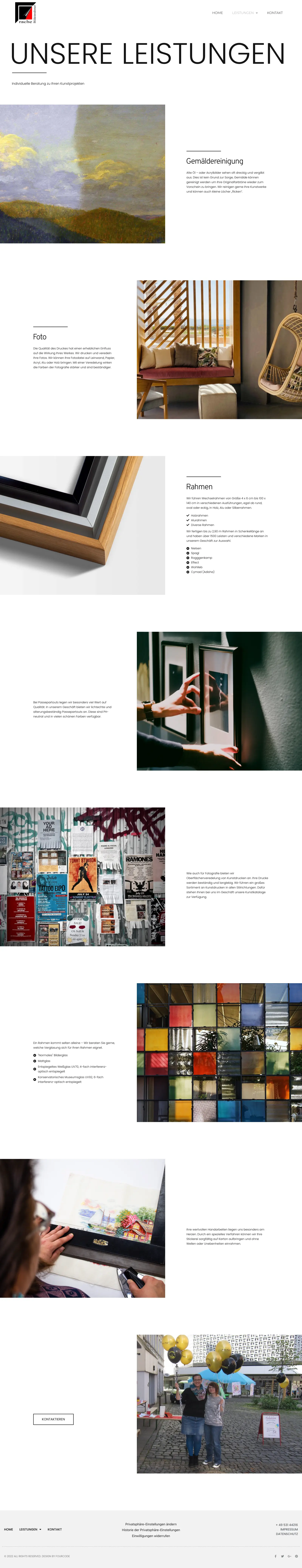 Bildeinrahmer Rache — Leistungen